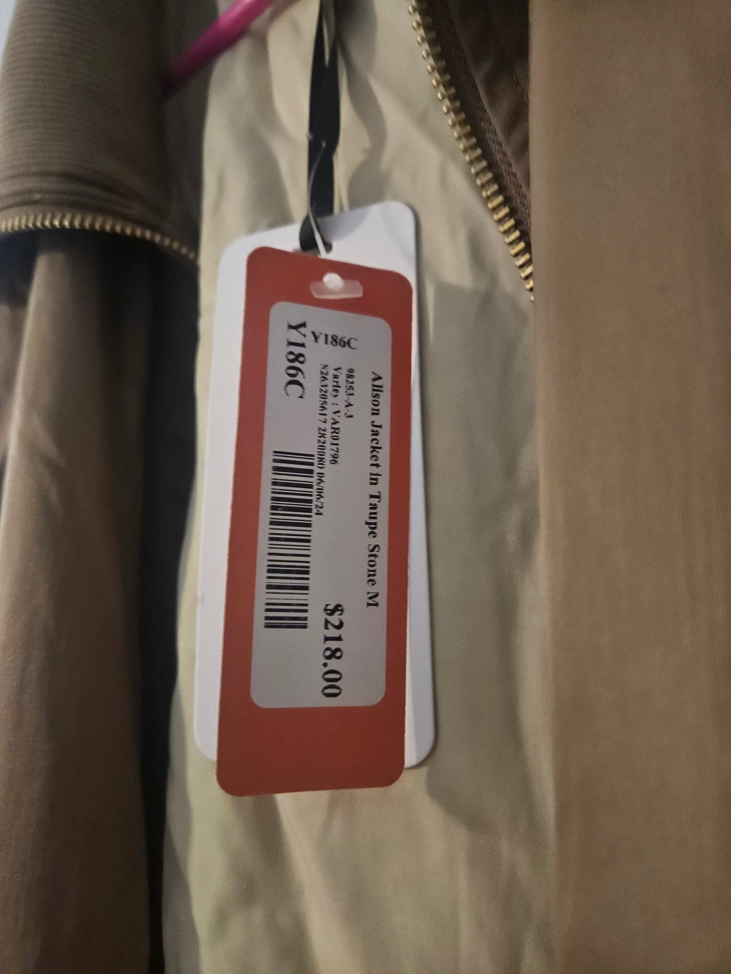 Brand New Yarley Taupe colored zip up jacket size large